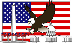 flag with eagle and capitol building